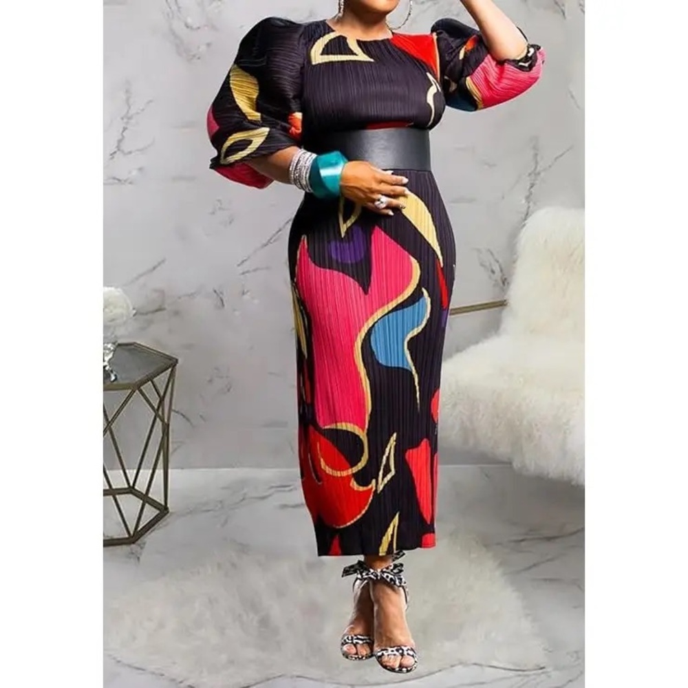 Elegant Multicolor Long Sleeve Dress